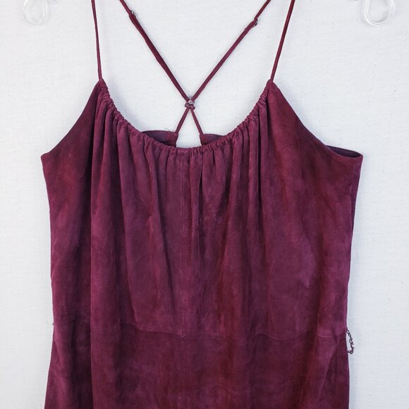 HALSTON Heritage Midi Dress Lamb Leather Suede Wine Burgundy Cami size 12 $1195 - Picture 3 of 11